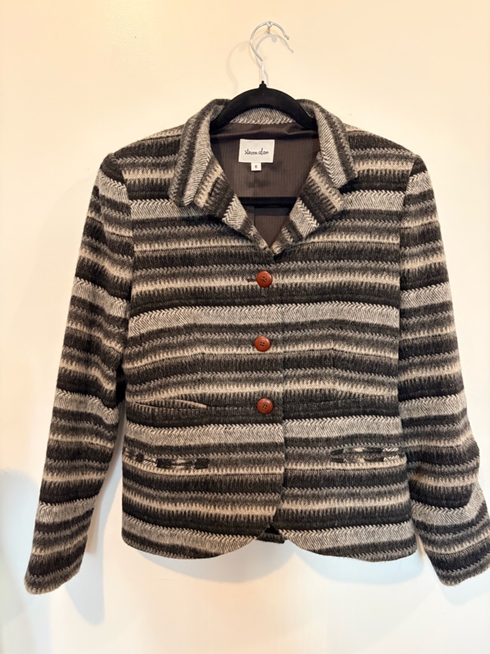 Steven Alan Wool Striped Knit Blazer Jacket in Gray - Size 6 - Made in USA